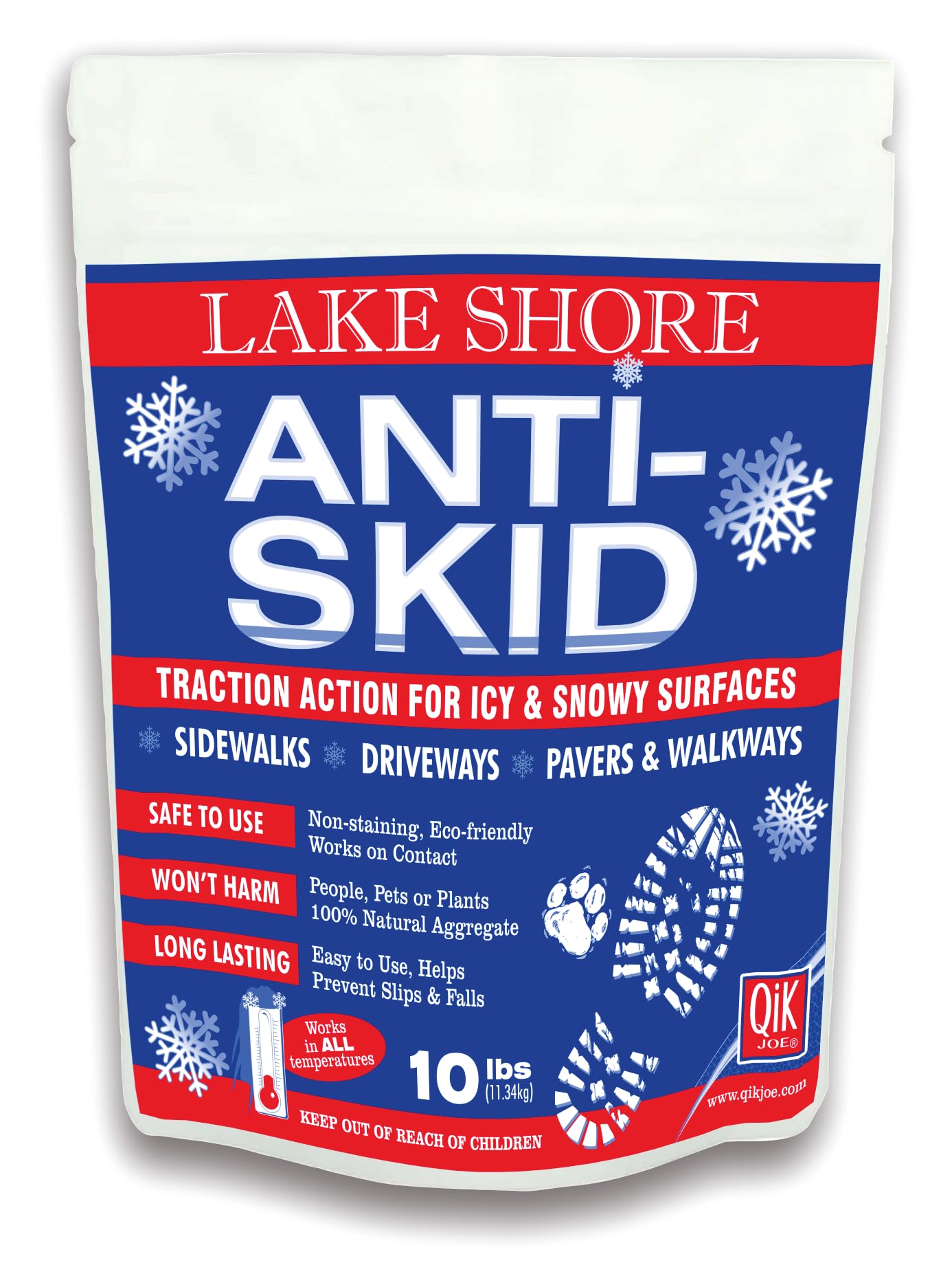 Qik Joe Ice & Snow Grip Aid — Lake Shore Long-Lasting, Eco-Friendly Traction Grit for Driveways, Sidewalks, & Walkways, 100% Natural Ice & Snow Grip Aid, Safe for Pets, Concrete, & Vegetation – 10 lbs