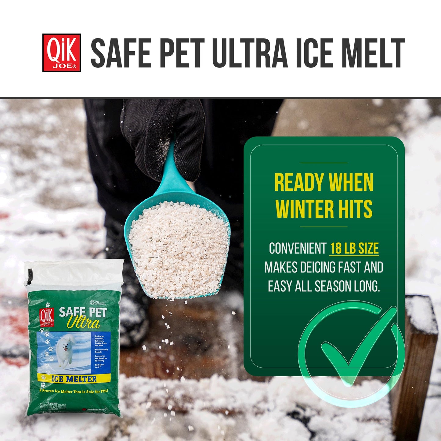 Qik Joe Safe Pet Ultra Instant Snow and Ice Melt for Sidewalks, Driveways, Steps, and Parking Lots, Deicer for Concrete, Asphalt, and Other Surfaces, Effective to -5 Degrees