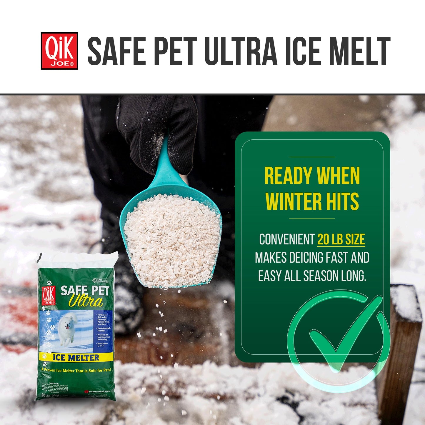 Qik Joe Safe Pet Ultra Instant Snow and Ice Melt for Sidewalks, Driveways, Steps, and Parking Lots, Deicer for Concrete, Asphalt, and Other Surfaces, Effective to -5 Degrees