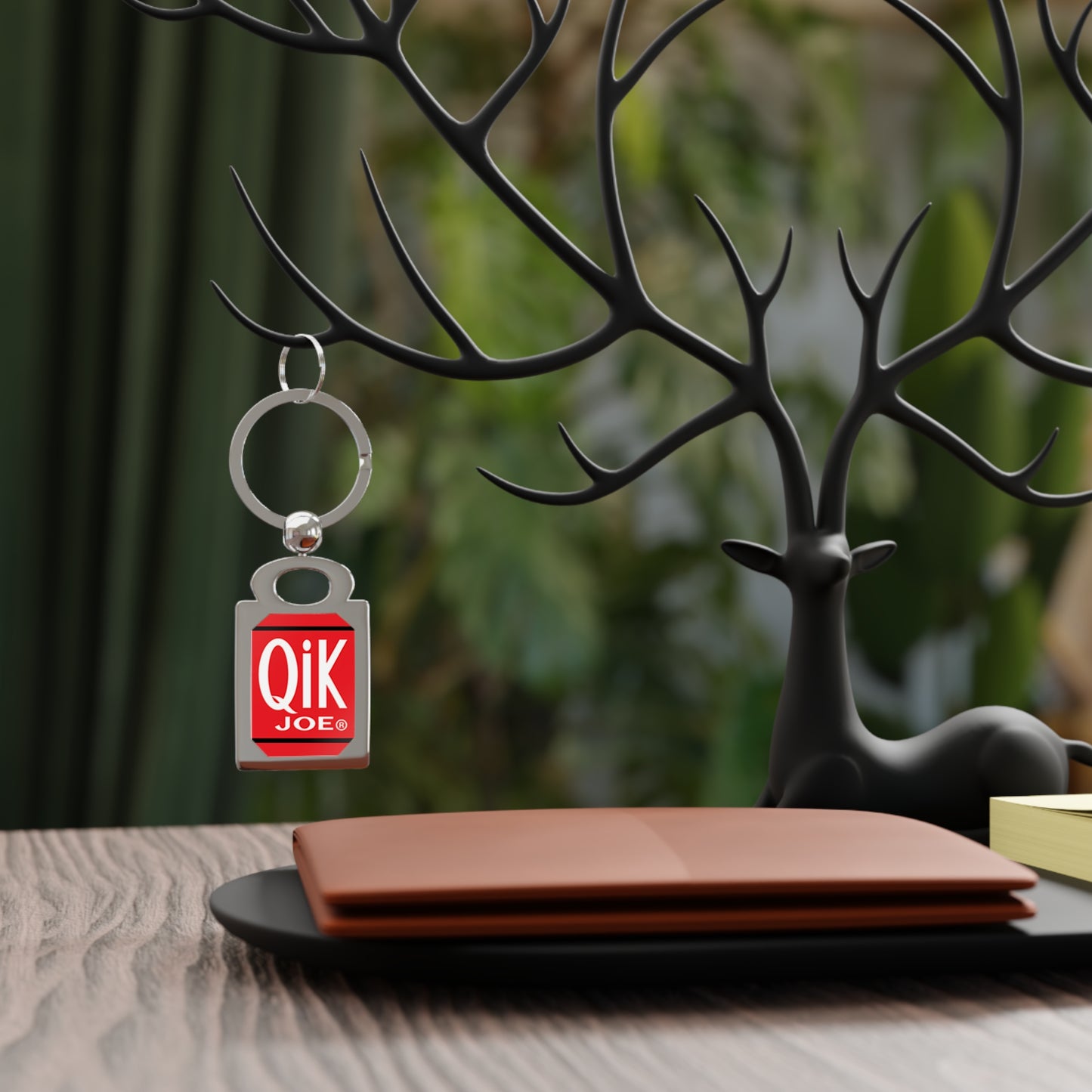 Metal Rectangle Keyring — Red QIK JOE Logo Photo Keychain