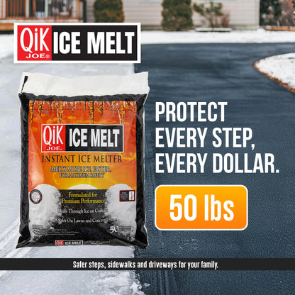 Qik Joe Calcium Chloride Ice Melt - Instant Snow and Ice Melt for Sidewalks, Driveways, Steps, and Parking Lots - Deicer for Concrete, Asphalt, and Other Surfaces - 50 Lbs (Pallet of 50 Units)