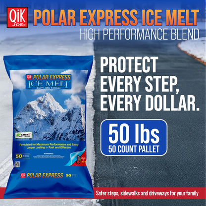Qik Joe - Polar Express Instant Snow and Ice Melt for Sidewalks, Driveways, and Steps - Deicer for Concrete, Asphalt, and Other Surfaces - 50 Lbs (Pallet of 50 Units)