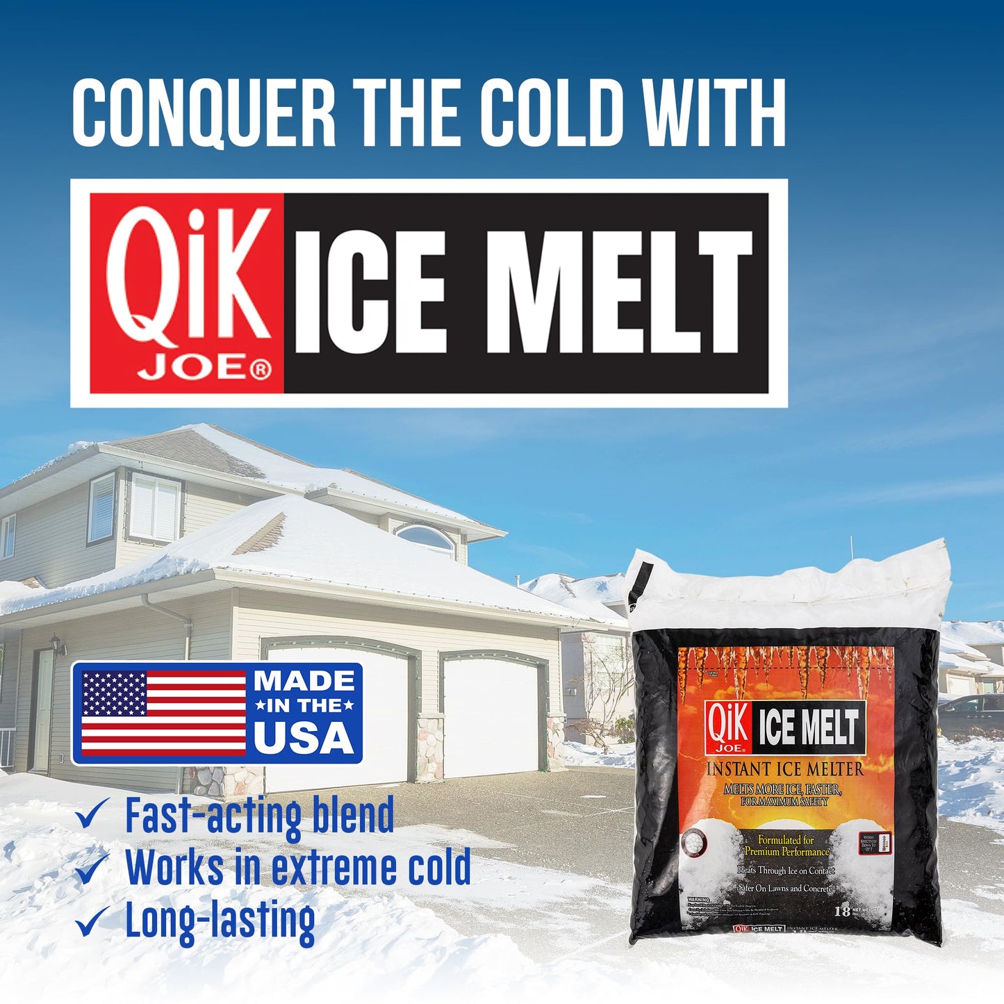 Qik Joe Instant Snow and Ice Melt for Sidewalks, Driveways, Steps, and Parking Lots, Deicer for Concrete, Asphalt, and Other Surfaces, Effective to -25 Degrees