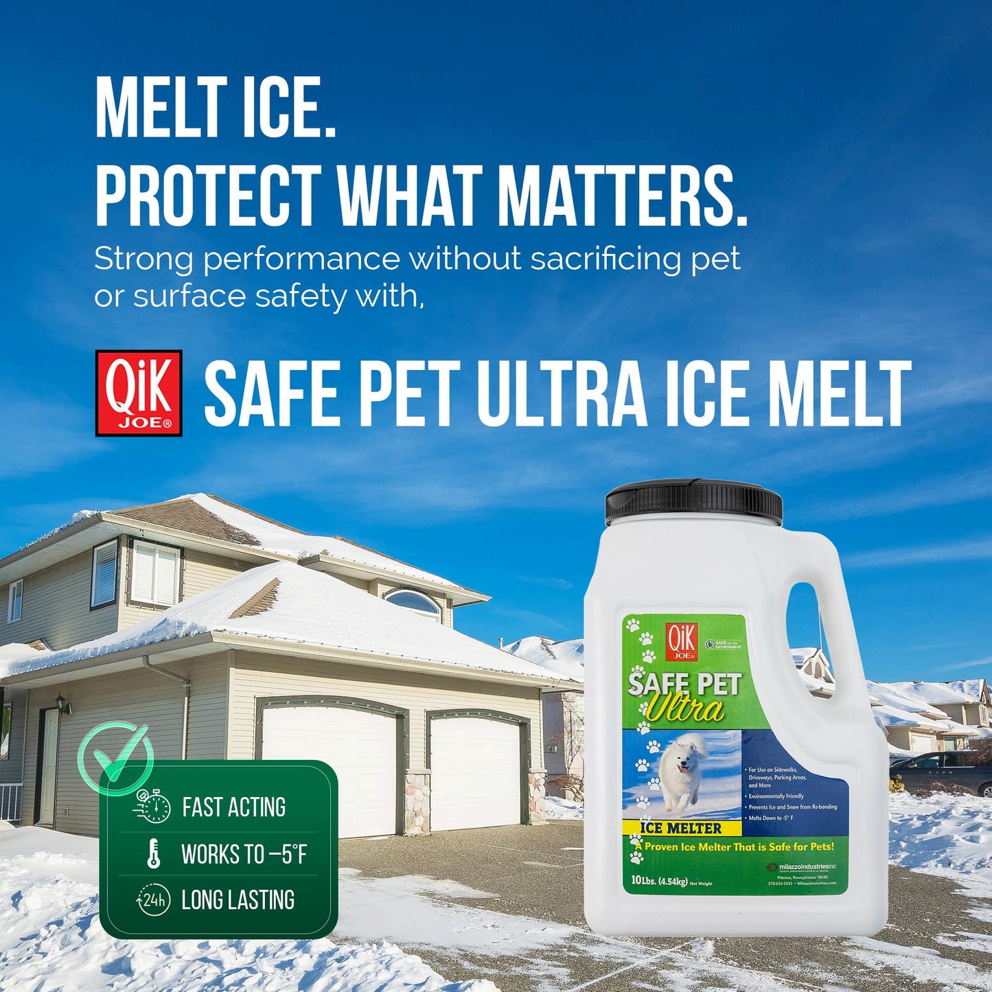 Qik Joe Safe Pet Ultra Instant Snow and Ice Melt for Sidewalks, Driveways, Steps, and Parking Lots, Deicer for Concrete, Asphalt, and Other Surfaces, Effective to -5 Degrees
