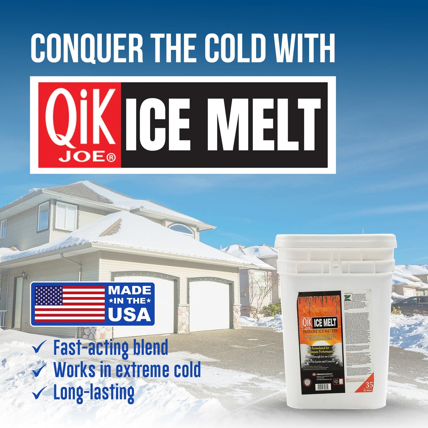 Qik Joe Instant Snow and Ice Melt for Sidewalks, Driveways, Steps, and Parking Lots, Deicer for Concrete, Asphalt, and Other Surfaces, Effective to -25 Degrees