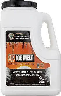 Qik Joe Calcium Chloride Ice Melt - Instant Snow and Ice Melt for Sidewalks, Driveways, Steps, and Parking Lots - Deicer for Concrete, Asphalt, and Other Surfaces - 9 Lbs