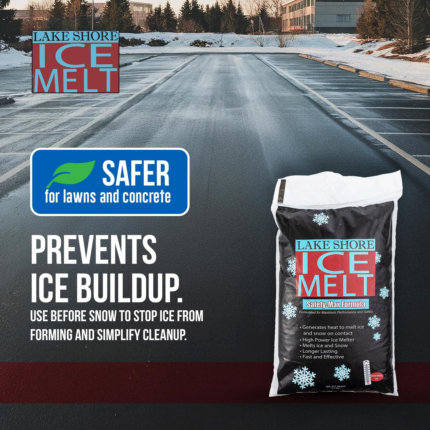 Qik Joe Lake Shore Instant Snow and Ice Melt for Sidewalks, Driveways, Steps, and Parking Lots, Deicer for Concrete, Asphalt, and Others, Effective to -25 Degrees, 20 Pounds (Pallet - 120 Units)