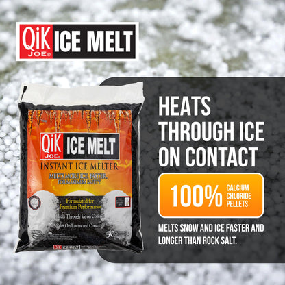 Qik Joe Calcium Chloride Ice Melt - Instant Snow and Ice Melt for Sidewalks, Driveways, Steps, and Parking Lots - Deicer for Concrete, Asphalt, and Other Surfaces - 50 Lbs (Pallet of 50 Units)