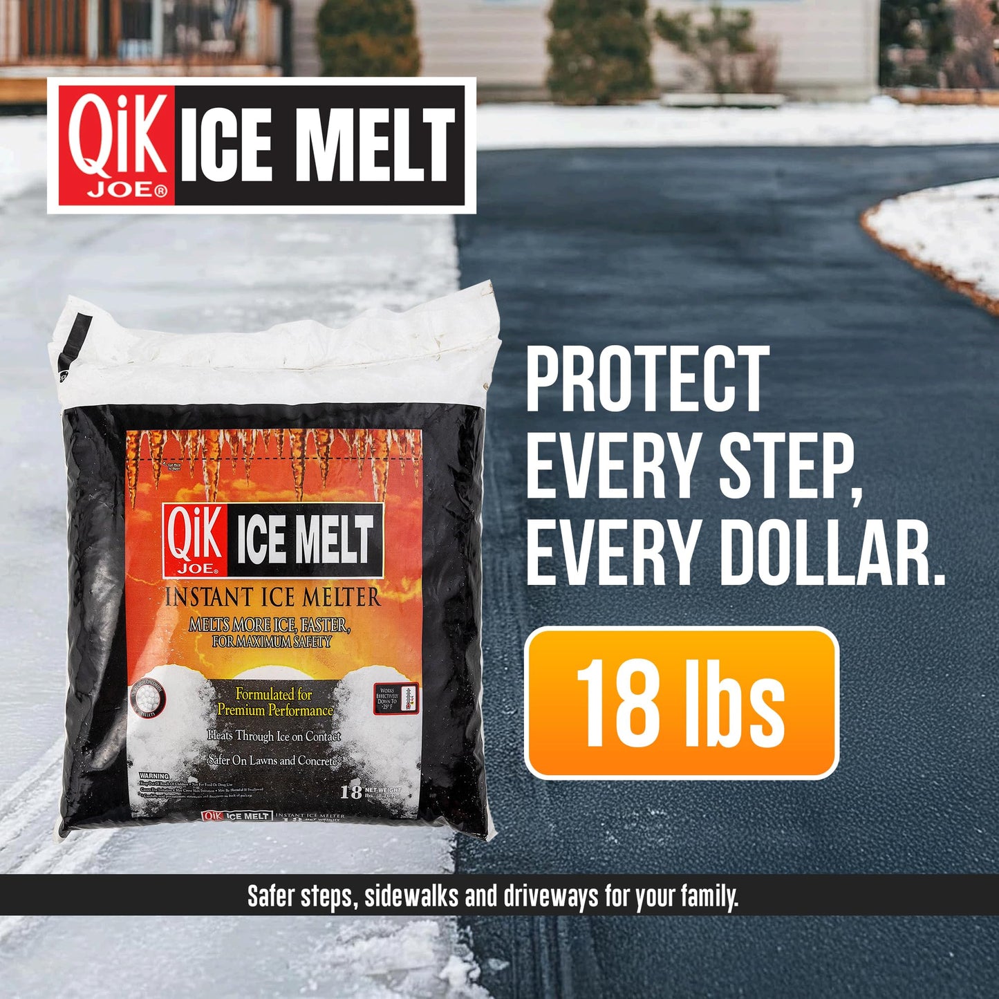 Qik Joe Instant Snow and Ice Melt for Sidewalks, Driveways, Steps, and Parking Lots, Deicer for Concrete, Asphalt, and Other Surfaces, Effective to -25 Degrees