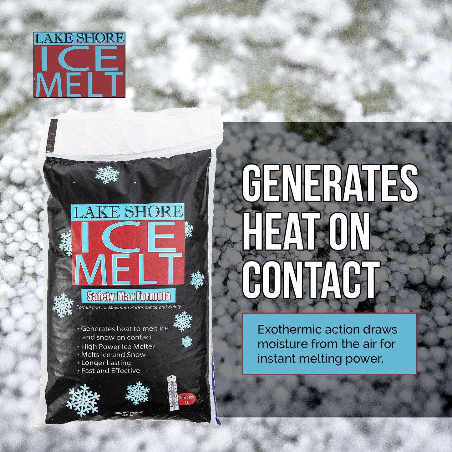 Qik Joe Lake Shore Instant Snow and Ice Melt for Sidewalks, Driveways, Steps, and Parking Lots, Deicer for Concrete, Asphalt, and Others, Effective to -25 Degrees, 20 Pounds (Pallet - 120 Units)