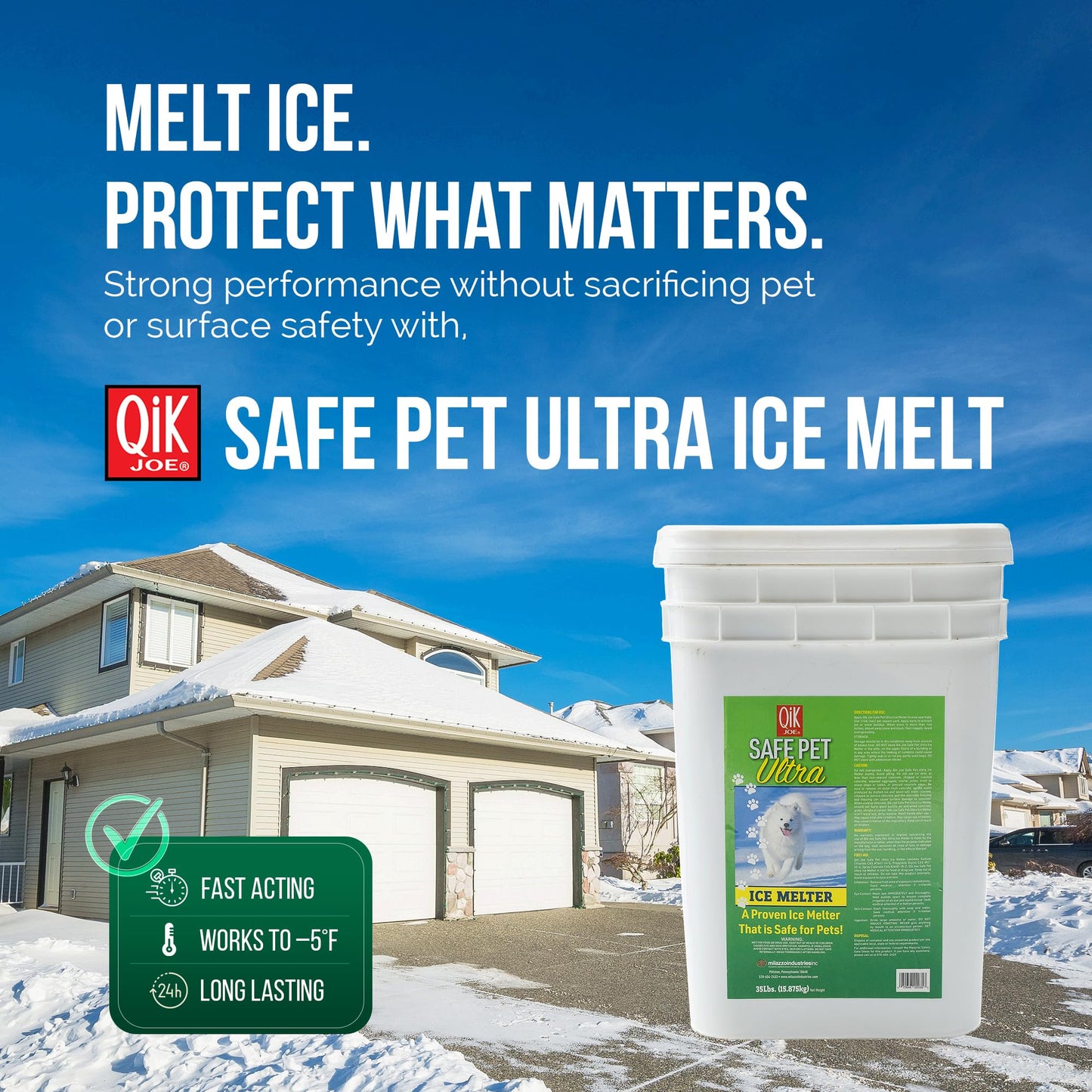 Qik Joe Safe Pet Ultra Instant Snow and Ice Melt for Sidewalks, Driveways, Steps, and Parking Lots, Deicer for Concrete, Asphalt, and Other Surfaces, Effective to -5 Degrees
