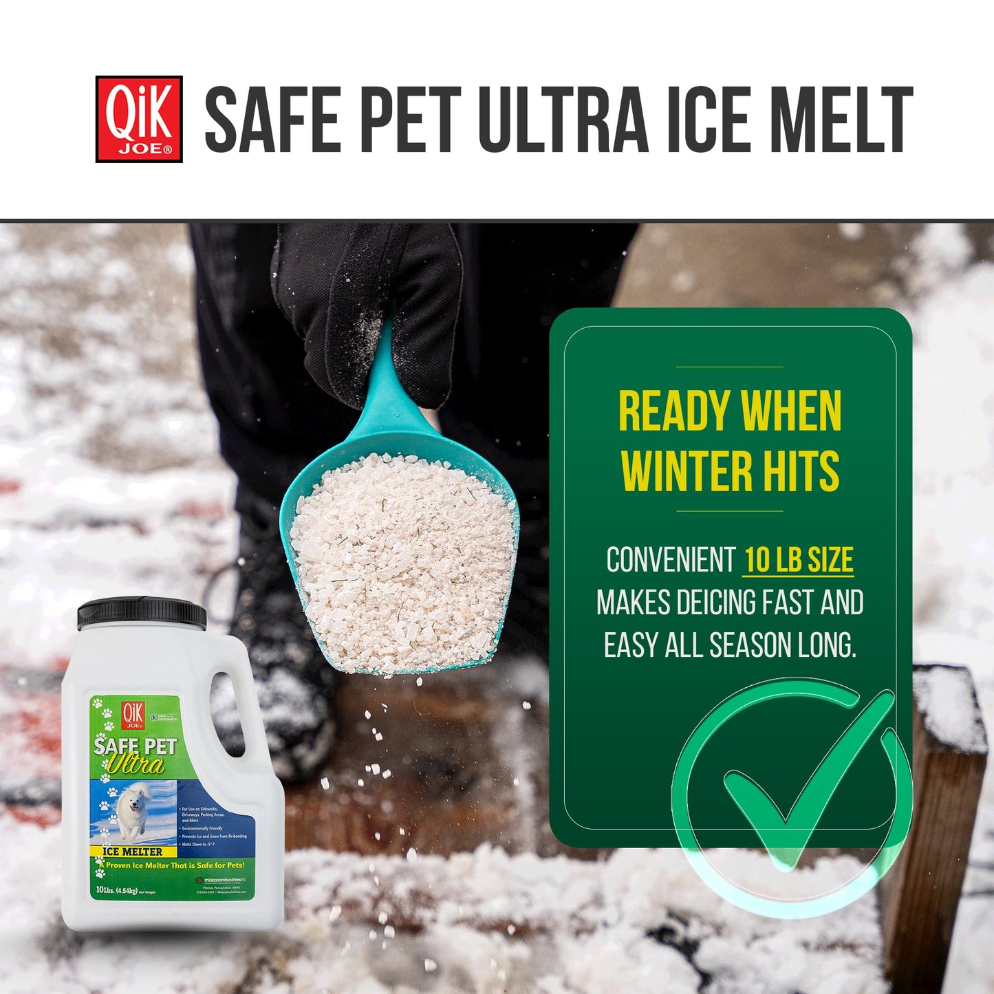 Qik Joe Safe Pet Ultra Instant Snow and Ice Melt for Sidewalks, Driveways, Steps, and Parking Lots, Deicer for Concrete, Asphalt, and Other Surfaces, Effective to -5 Degrees