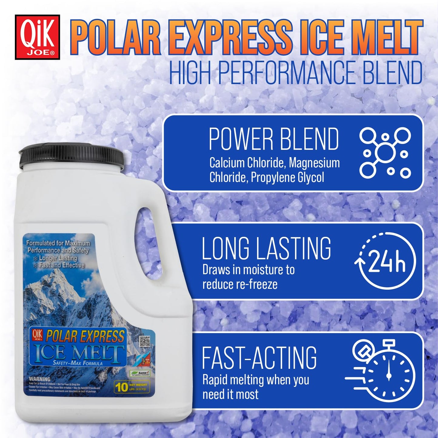 Qik Joe Polar Express Blend - Instant Snow and Ice Melt for Sidewalks, Driveways, and Parking Lots - Deicer for Concrete, Asphalt, and Other Surfaces - 10 lbs