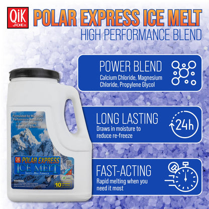 Qik Joe Polar Express Blend - Instant Snow and Ice Melt for Sidewalks, Driveways, and Parking Lots - Deicer for Concrete, Asphalt, and Other Surfaces - 10 lbs