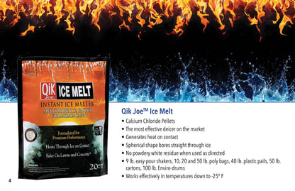 Qik Joe Calcium Chloride Ice Melt - Instant Snow and Ice Melt with CMA for Sidewalks, Driveways, and Steps - Deicer for Concrete, Asphalt, and Other Surfaces - Blue, 9 Lbs (Pallet of 200 Units)