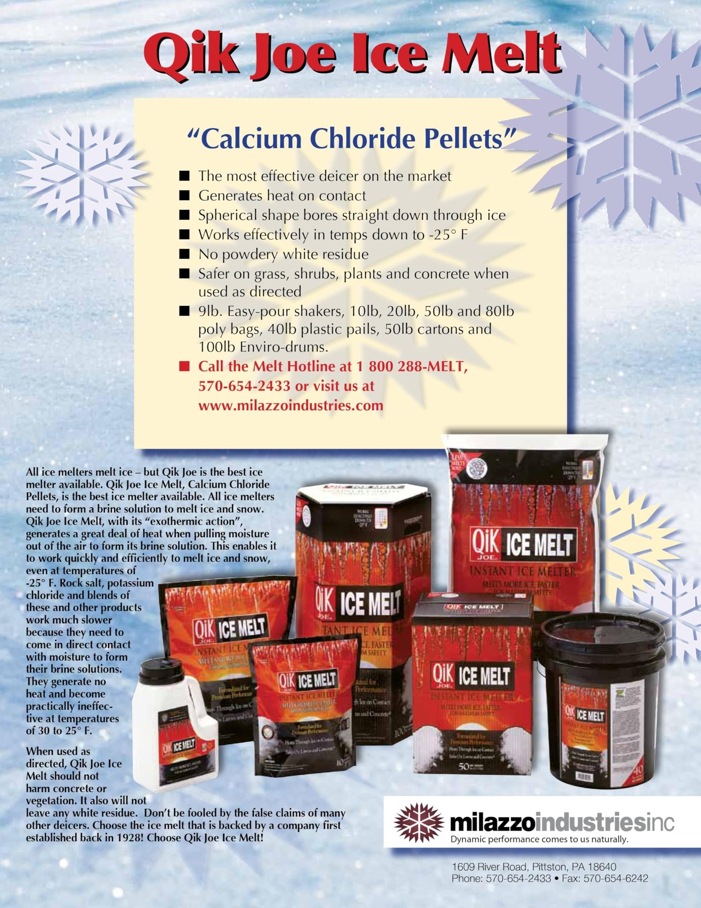 Qik Joe Calcium Chloride Ice Melt - Ultra Instant Snow and Ice Melt with CMA for Sidewalks, Driveways, Steps, and Parking Lots - Deicer for Concrete, Asphalt, and Other Surfaces - 50 Lbs