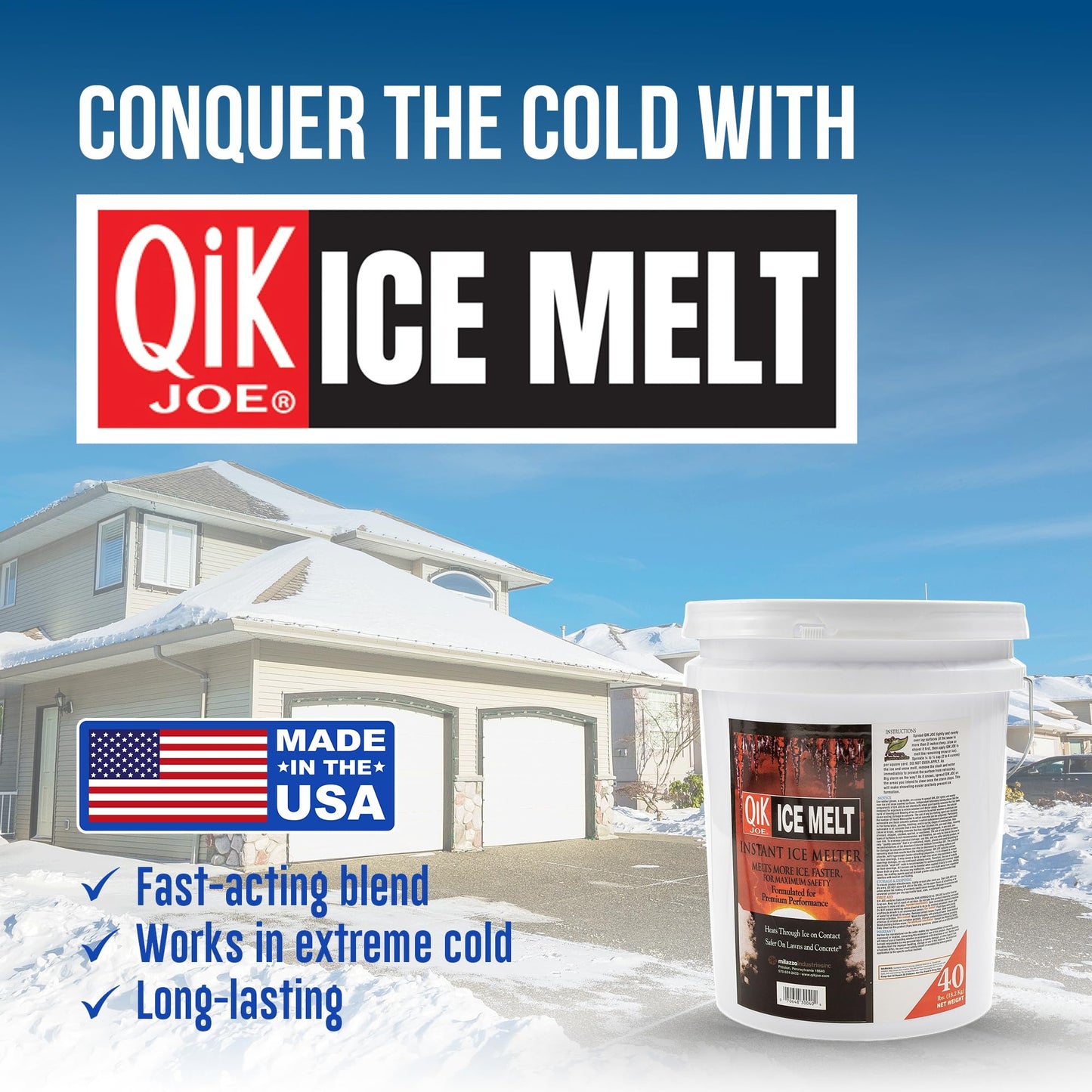 Qik Joe Instant Snow and Ice Melt for Sidewalks, Driveways, Steps, and Parking Lots, Deicer for Concrete, Asphalt, and Other Surfaces, Effective to -25 Degrees