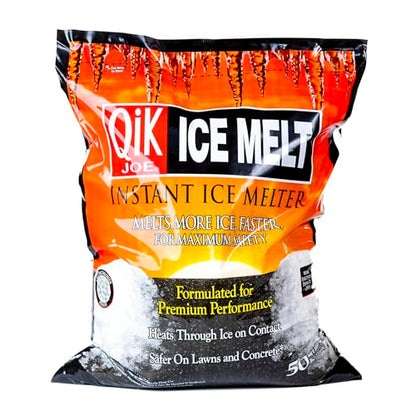 Qik Joe Calcium Chloride Ice Melt - Instant Snow and Ice Melt for Sidewalks, Driveways, Steps, and Parking Lots - Deicer for Concrete, Asphalt, and Other Surfaces - 20 Lb Bag